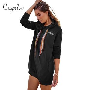 Cupshe Long Black Fearless Sweatshirt, NWT, XL